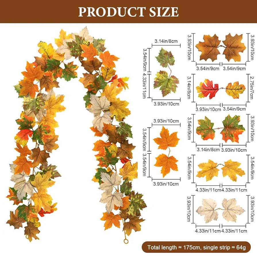 HASTHIP® 175CM/5.7FT Fall Leaves Garland, Fall Garland for Mantel, Artificial Maple Leaves Hanging Vine, Thanksgiving Halloween Garlands Leaf Decorations, Autumn Decorations for Home